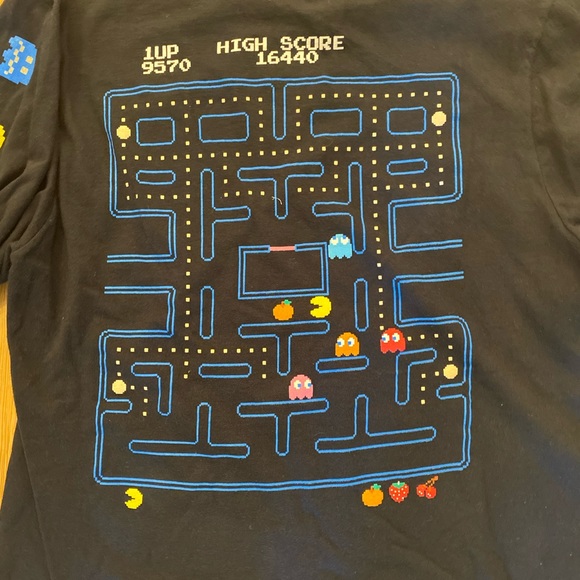 PAC MAN Unisex Black Long Sleeve Tee Shirt s PAC Man Images /Size S - Picture 5 of 9